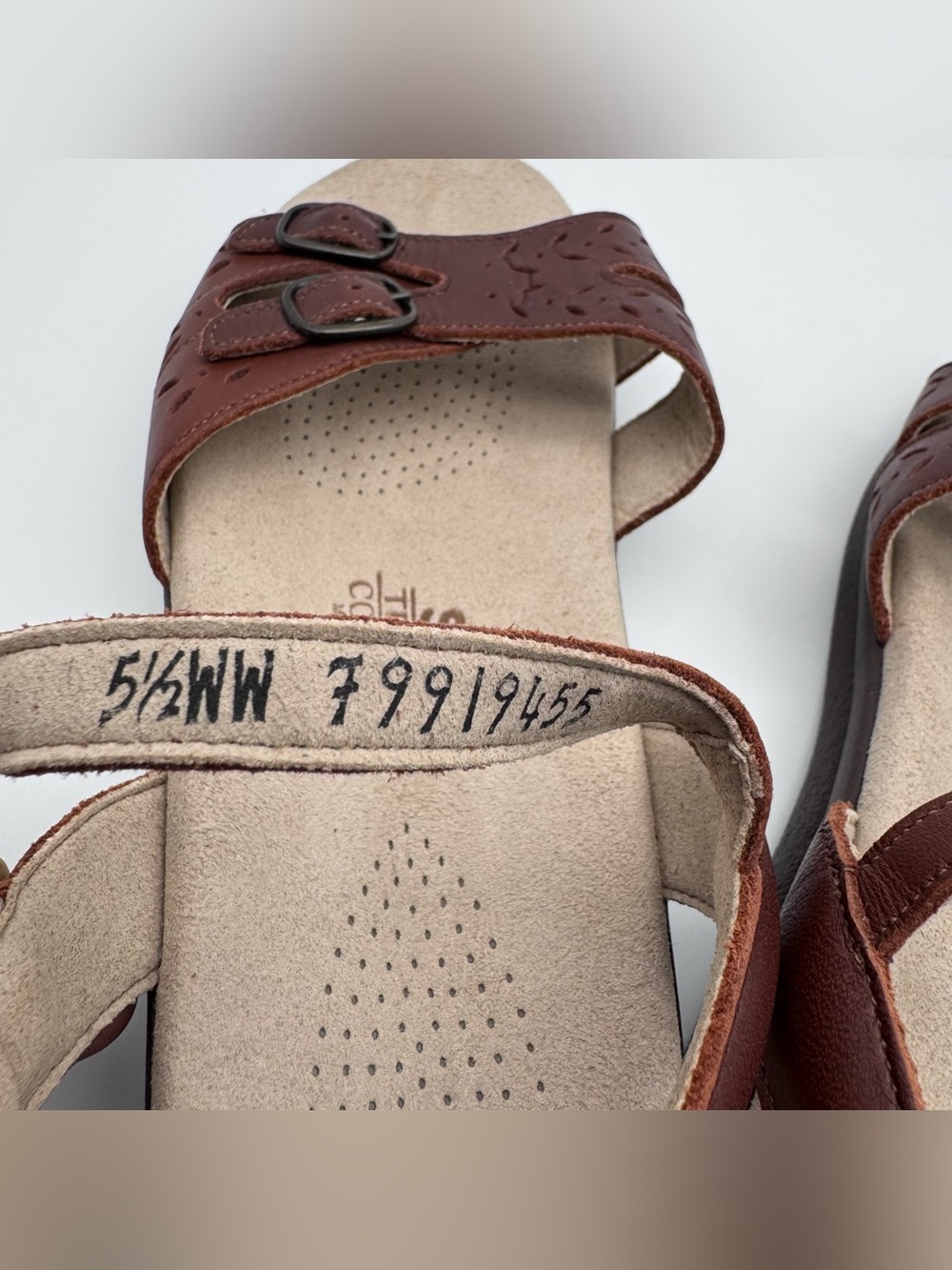 SAS Duo Brown Leather Triple Strap Slingback Sandals Women 5.5 WW Wide EUC - Picture 8 of 10